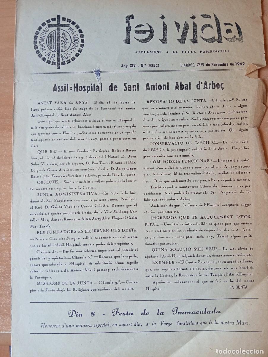 Coleccionismo de revistas y peri&oacute;dicos: FULL PARROQUIAL ANY 1962 DE L'ARBO&Ccedil; ARBOS ASSIL HOSPITAL AGRUPACIO POLIFONICA DE VILAFRANCA