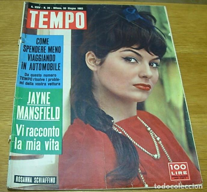 Coleccionismo de revistas y peri&oacute;dicos: Revista Italiana TEMPO Portada ROSANNA SCHIAFFINO 1962 JAYNE MANSFIELD BURT LANCASTER RENAULT 8 R-8