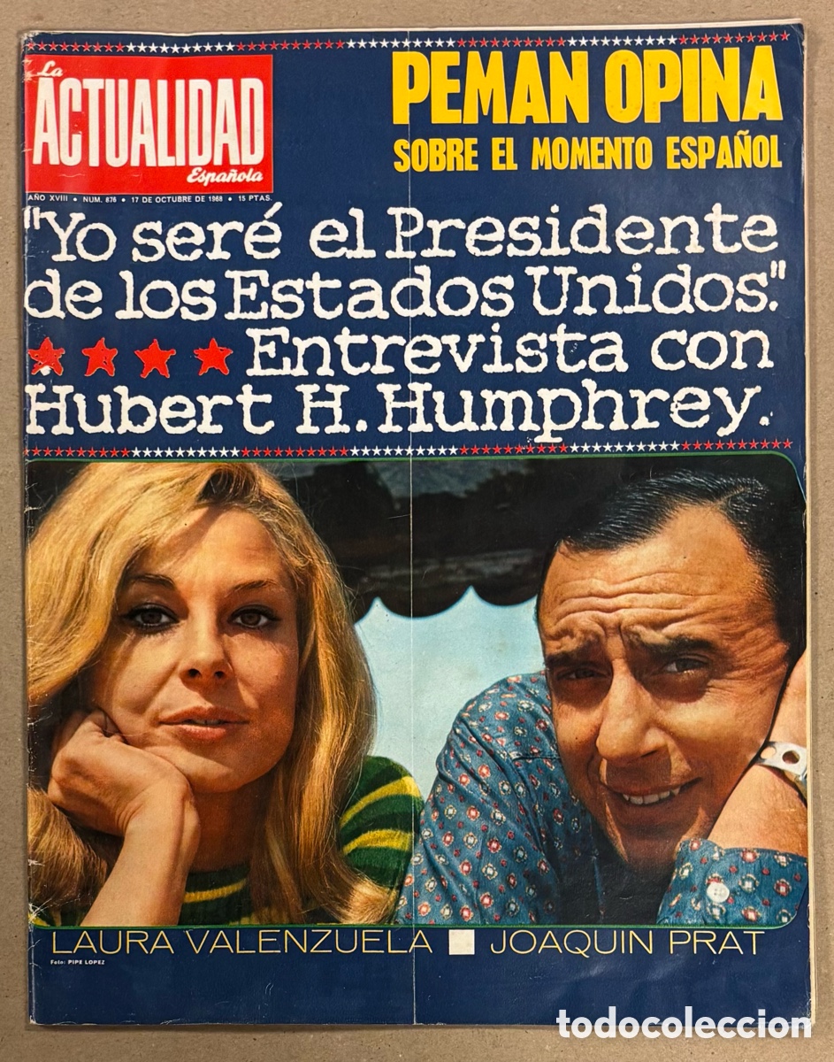 Coleccionismo de revistas y peri&oacute;dicos: LA ACTUALIDAD ESPA&Ntilde;OLA N&deg; 876 (1968). JOAQU&Iacute;N PRAT Y LAURA VALENZUELA, SEBASTI&Aacute;N MIRANDA,&hellip;
