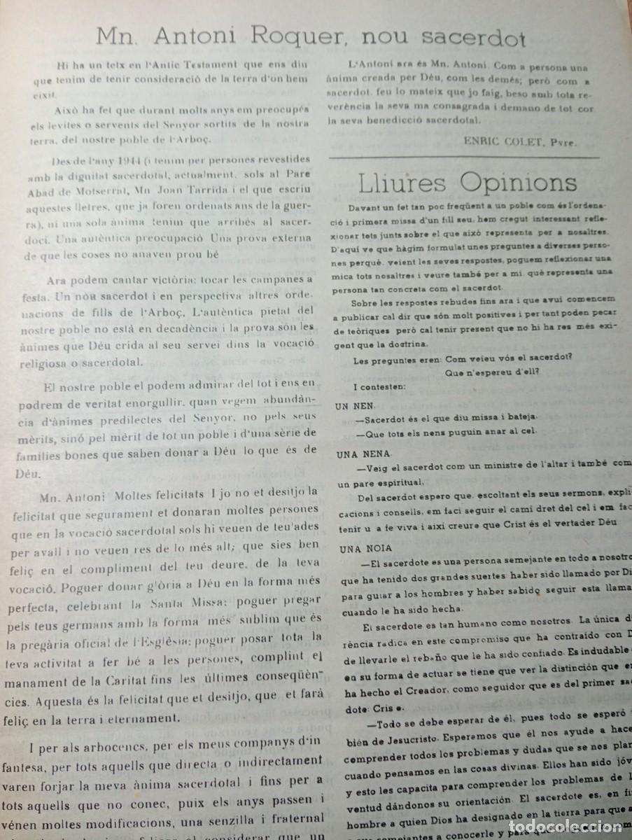 Coleccionismo de revistas y peri&oacute;dicos: FULL PARROQUIAL ANY 1963 DE L'ARBO&Ccedil; ARBOS TELEVISION JOSE FIGUEROLA ANTONI ROQUER