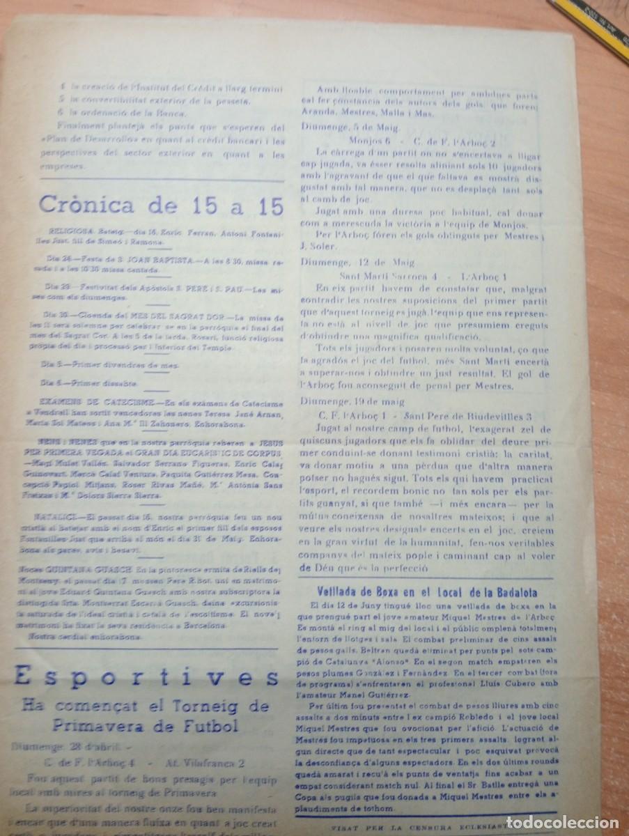 Coleccionismo de revistas y peri&oacute;dicos: FULL PARROQUIAL ANY 1963 DE L'ARBO&Ccedil; ARBOS FUTBOL VILAFRANCA MONJOS SANT MARTI SARROCA RIUDEVITLLES