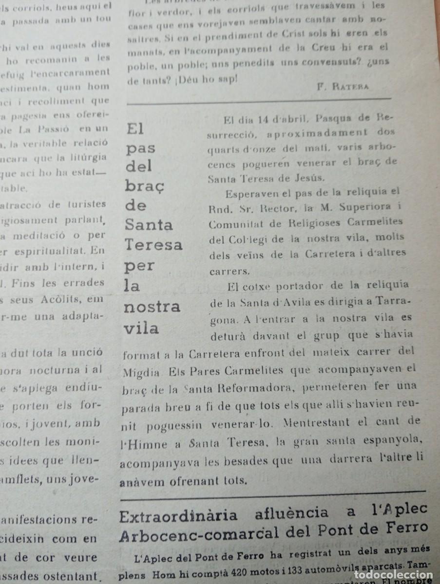 Coleccionismo de revistas y peri&oacute;dicos: FULL PARROQUIAL ANY 1963 DE L'ARBO&Ccedil; ARBOS LA RELIQUIA EL BRA&Ccedil; DE SANTA TERESA FUTBOL