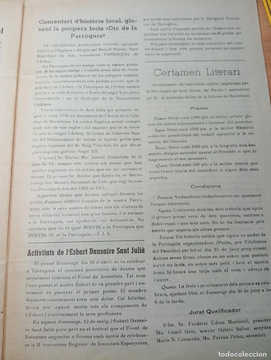 Coleccionismo de revistas y peri&oacute;dicos: FULL PARROQUIAL ANY 1963 DE L'ARBO&Ccedil; ARBOS CERTAMENT LITERARI ESBART DANSAIRE SANT JULIA