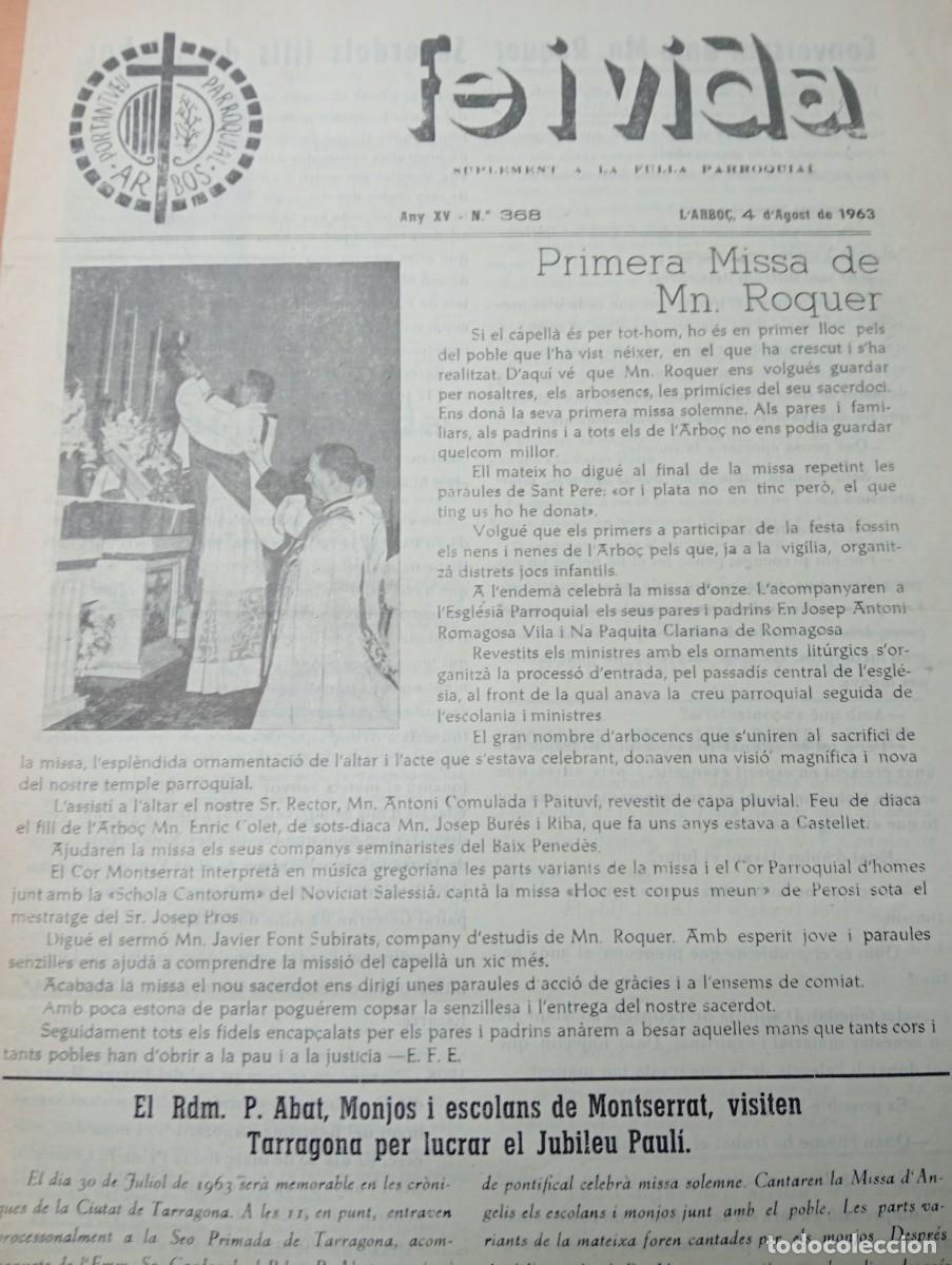 Coleccionismo de revistas y peri&oacute;dicos: FULL PARROQUIAL ANY 1963 DE L'ARBO&Ccedil; ARBOS PRIMERA MISSA DE MOSSEN ROQUER