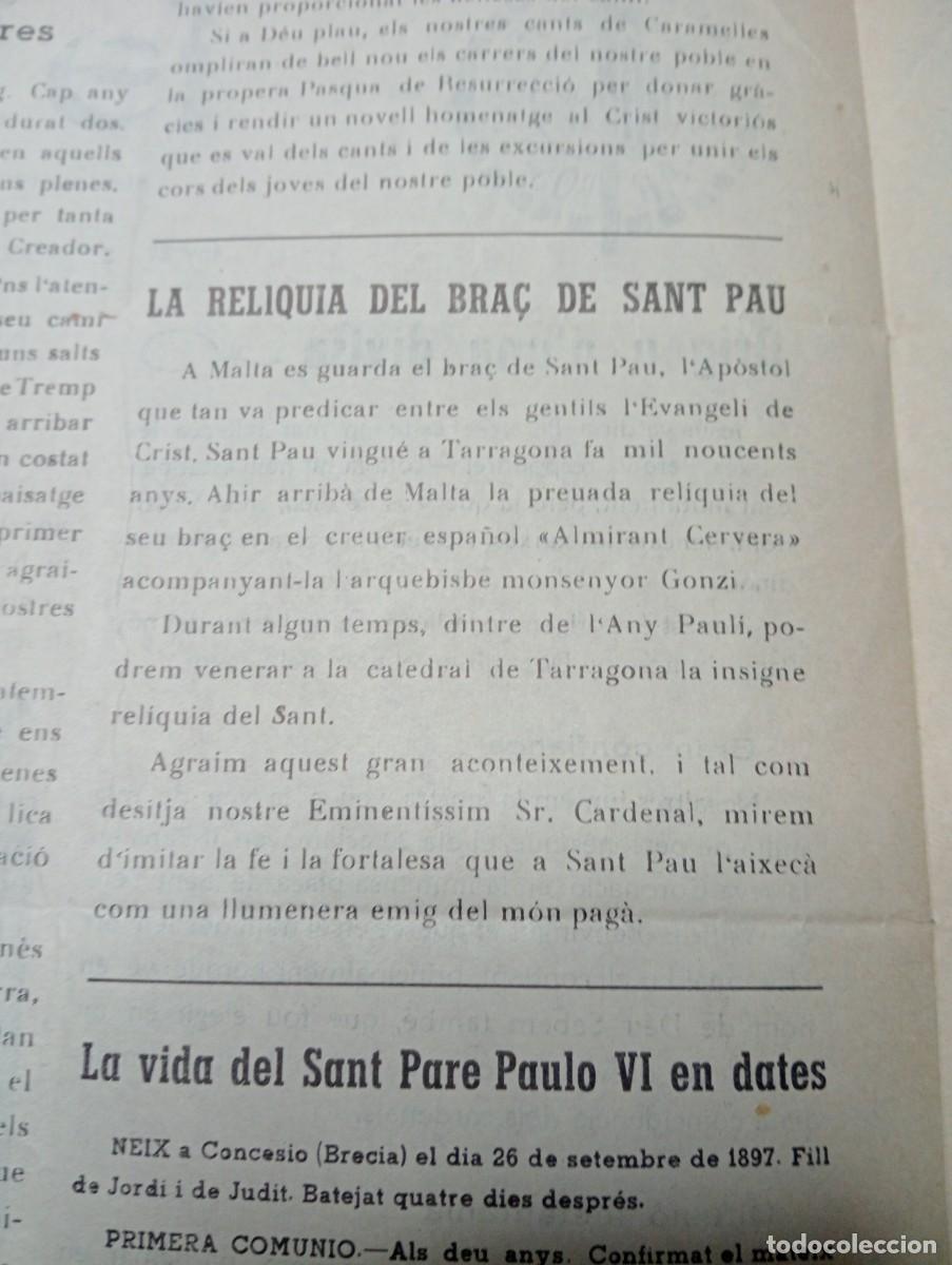 Coleccionismo de revistas y peri&oacute;dicos: FULL PARROQUIAL ANY 1963 DE L'ARBO&Ccedil; ARBOS LA RELIQUIA DEL BRA&Ccedil; DE SANT PAU A TARRAGONA