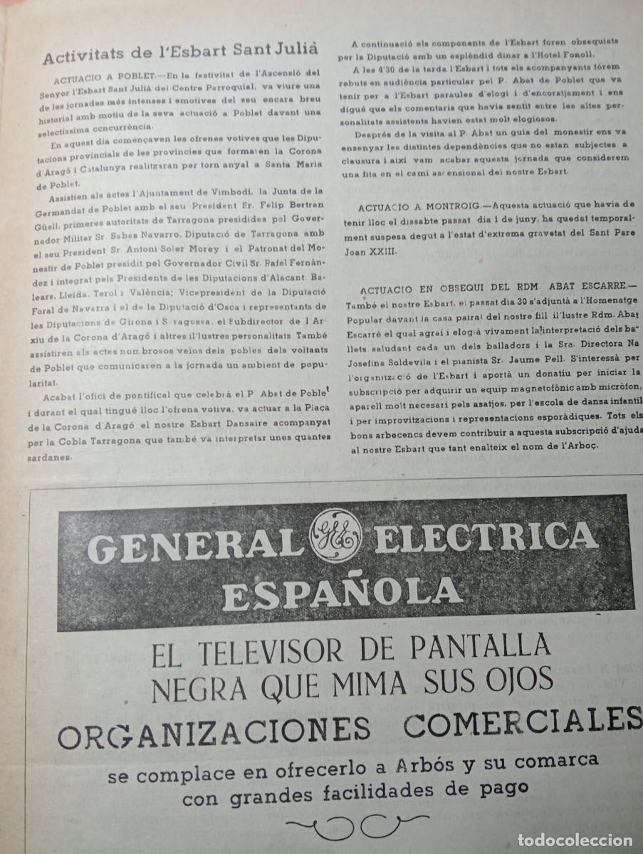 Coleccionismo de revistas y peri&oacute;dicos: FULL PARROQUIAL ANY 1963 DE L'ARBO&Ccedil; ARBOS ESBART SANT JULIA A POBLET MONTROIG