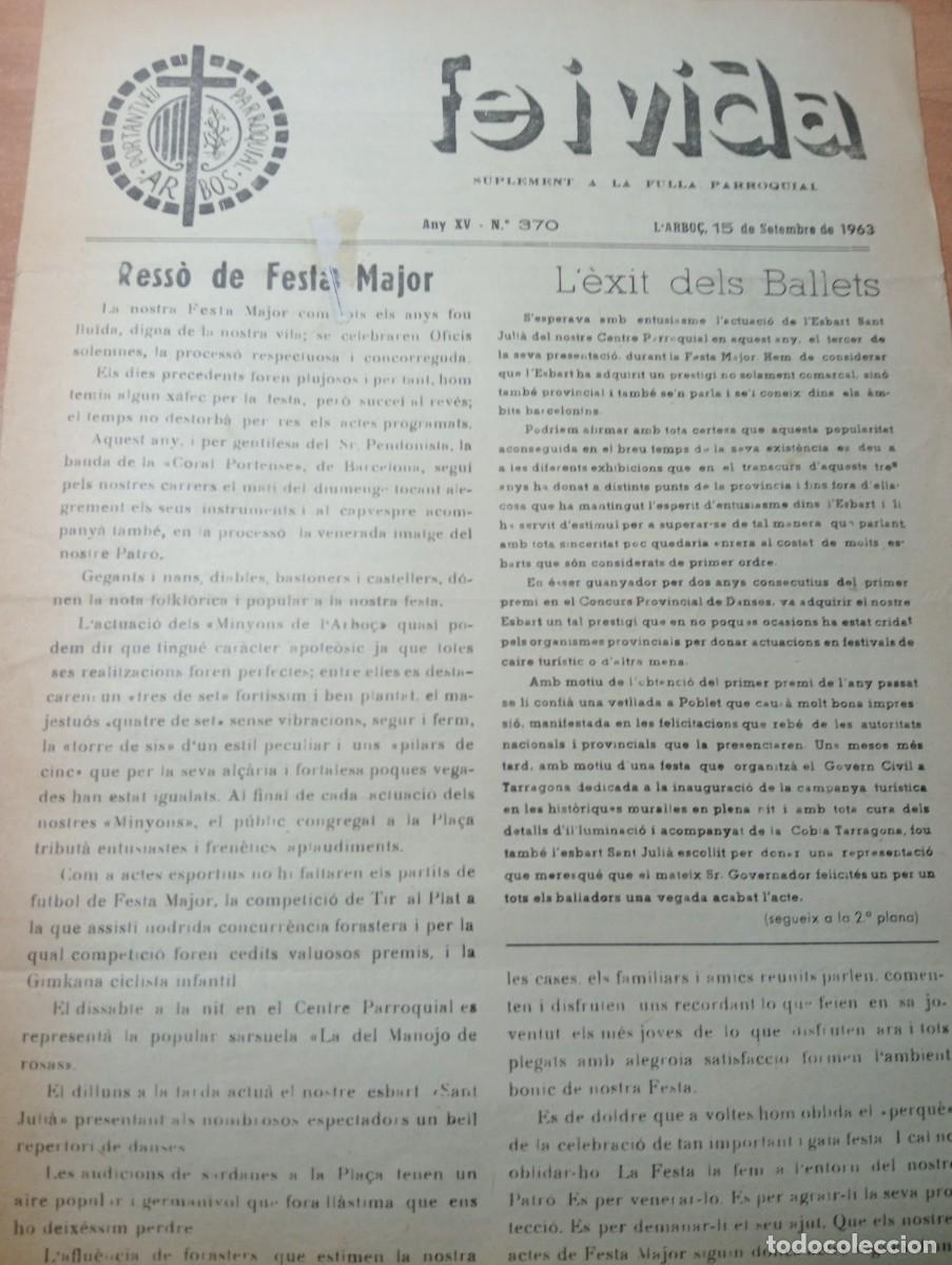 Coleccionismo de revistas y peri&oacute;dicos: FULL PARROQUIAL ANY 1963 DE L'ARBO&Ccedil; ARBOS ESBART SANT JULIA L' EXIT DEL BALLETS