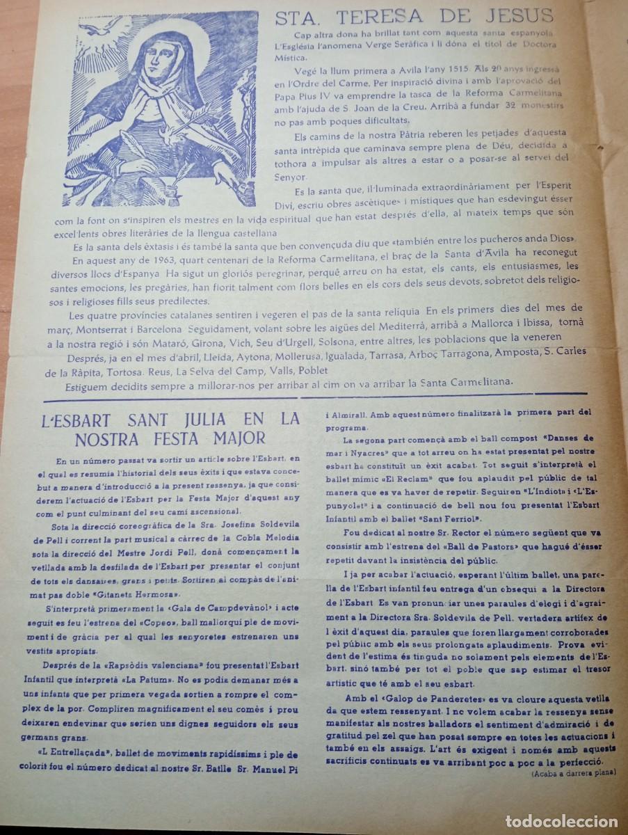 Coleccionismo de revistas y peri&oacute;dicos: FULL PARROQUIAL ANY 1963 DE L'ARBO&Ccedil; ARBOS ESBART SANT JULIA