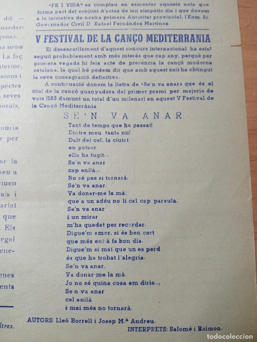 Coleccionismo de revistas y peri&oacute;dicos: FULL PARROQUIAL ANY 1963 DE L'ARBO&Ccedil; V FESTIVAL DE LA CAN&Ccedil;O MEDITERRANIA SALOME I RAMON SE'N VA ANAR