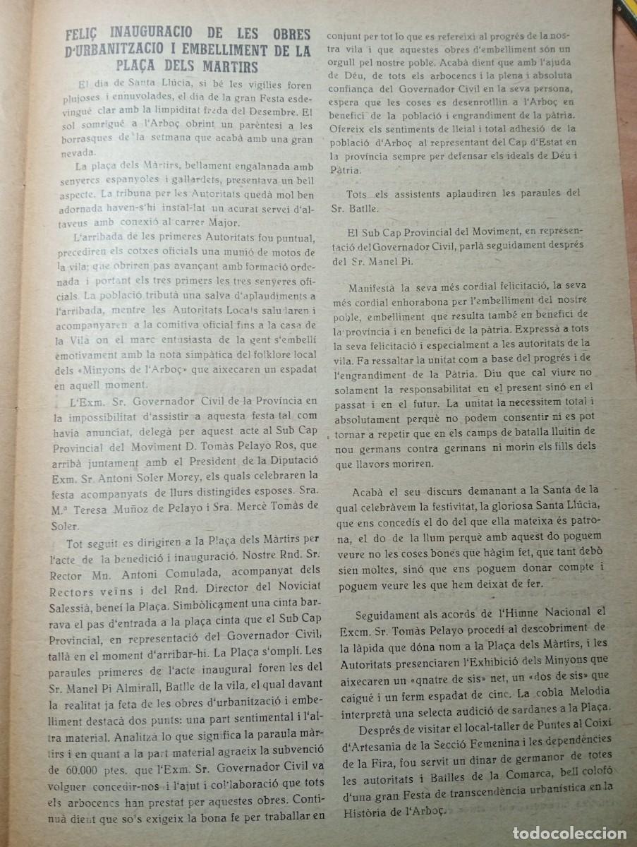 Coleccionismo de revistas y peri&oacute;dicos: FULL PARROQUIAL ANY 1963 DE L'ARBO&Ccedil; ARBOS INAUGURACIO DE LES OBRES DE LA PLA&Ccedil;A DELS MARTIRS