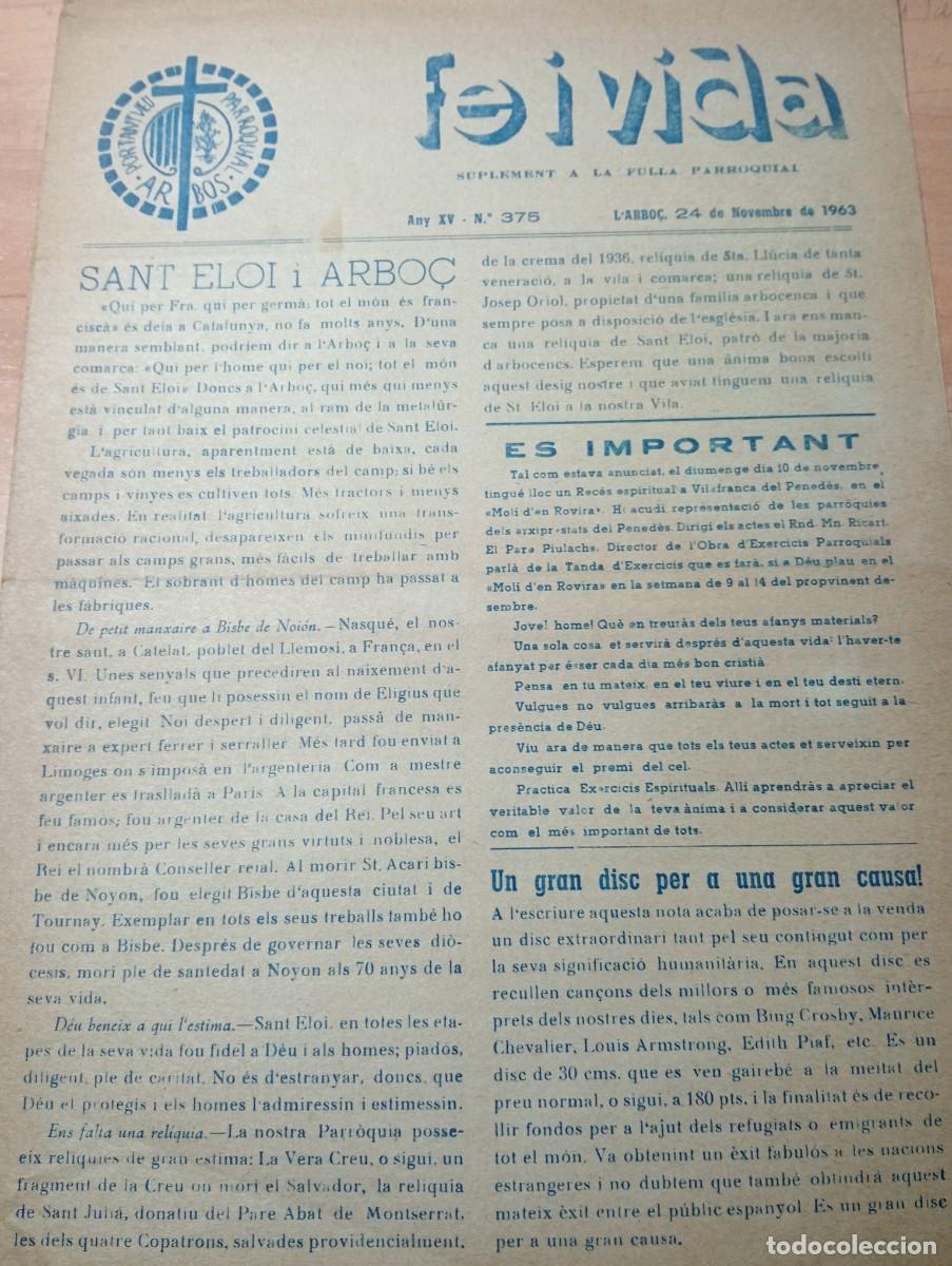 Coleccionismo de revistas y peri&oacute;dicos: FULL PARROQUIAL ANY 1963 DE L'ARBO&Ccedil; ARBOS SANT ELOI