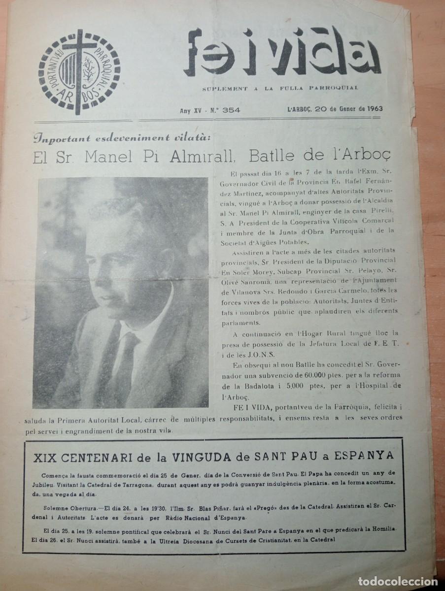 Coleccionismo de revistas y peri&oacute;dicos: FULL PARROQUIAL ANY 1963 DE L'ARBO&Ccedil; ARBOS MANEL PI ALMIRALL