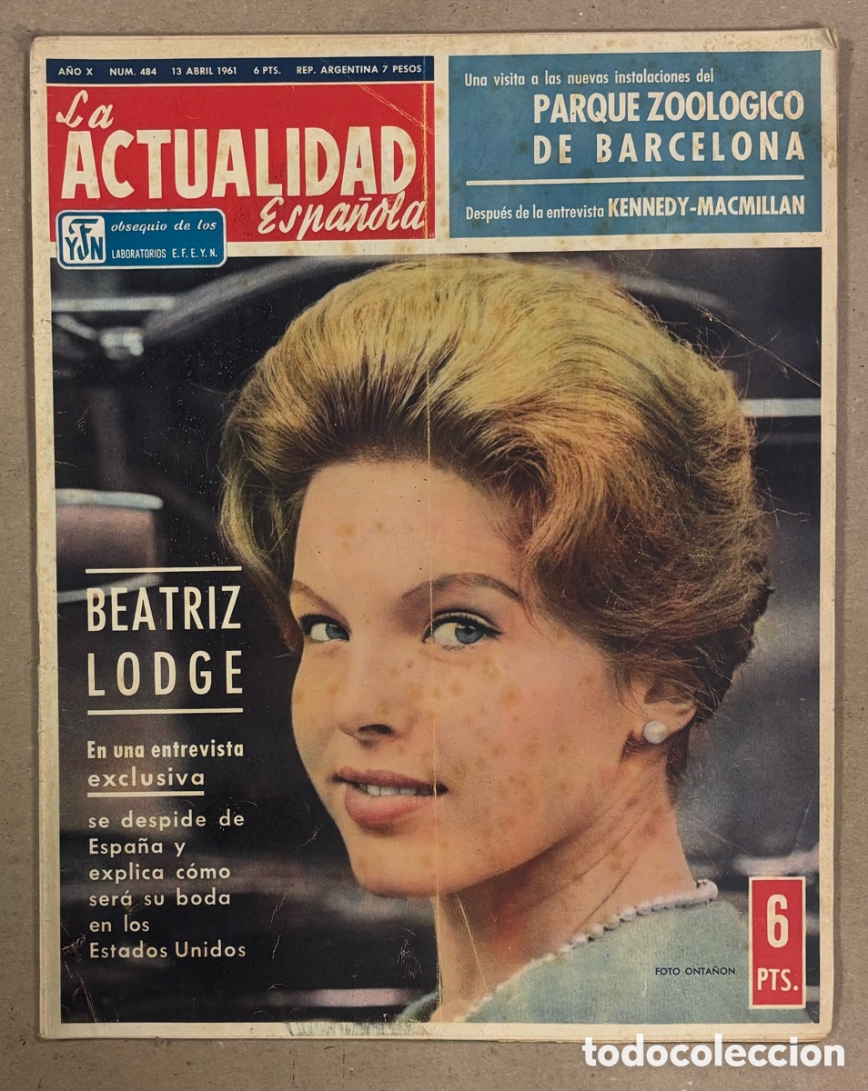 Coleccionismo de revistas y peri&oacute;dicos: LA ACTUALIDAD ESPA&Ntilde;OLA N&deg; 484 (1961). BEATRIZ LODGE, ZOO BARCELONA, JES&Uacute;S GURIDI, TENIENTE GALERA