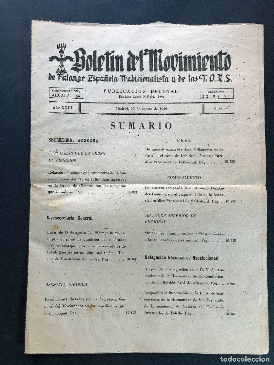 Coleccionismo de revistas y peri&oacute;dicos: BOLET&Iacute;N DEL MOVIMIENTO / FALANGE A&Ntilde;O 1959 / &Oacute;RDEN DE CISNEROS - CRUZ DE CABALLERO ( LISTADO )