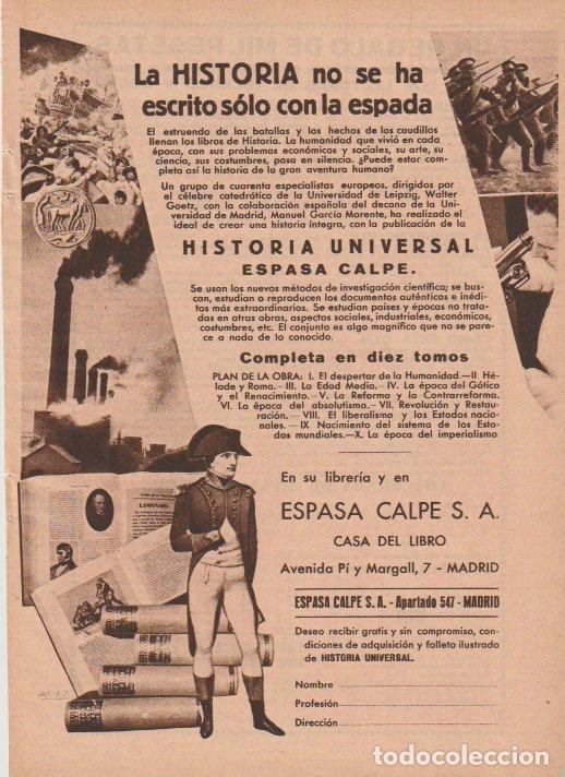 Collezionismo di Riviste e Giornali: Publicidad Historia Universal Espasa Calpe - 1935