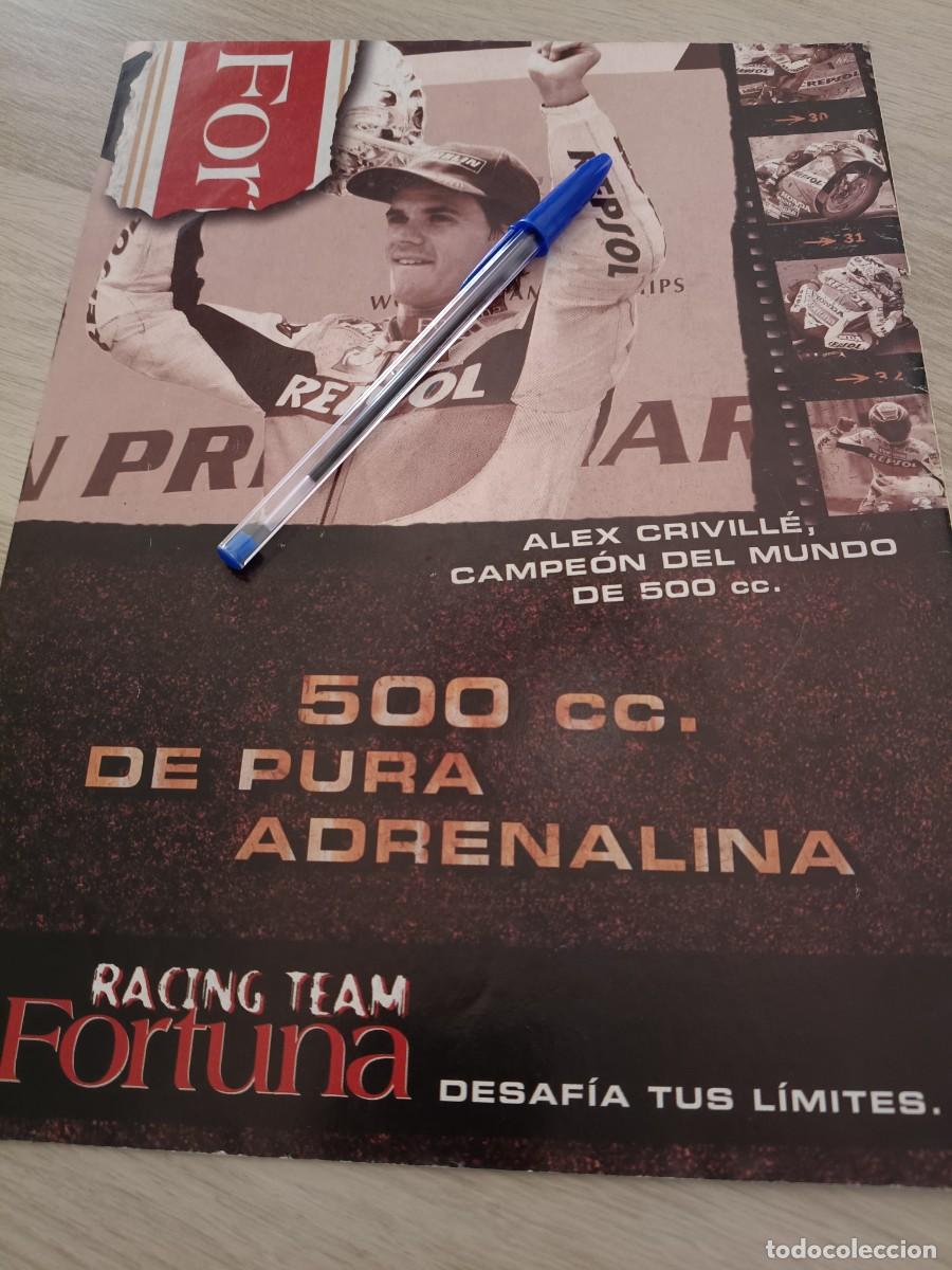 Coleccionismo de revistas y peri&oacute;dicos: PUBLICIDAD ANUNCIO DE TABACO CIGARRILLOS FORTUNA. RACING TEAM ALEX CRIVILL&Eacute; 29,5X22CM
