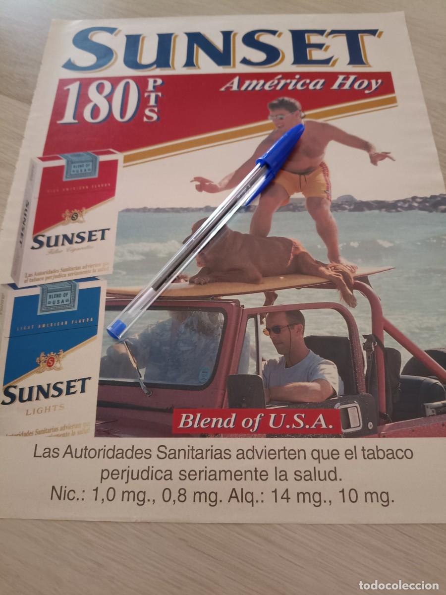 Coleccionismo de revistas y peri&oacute;dicos: PUBLICIDAD ANUNCIO DE TABACO CIGARRILLOS SUNSET. 29,5X22,5 CM