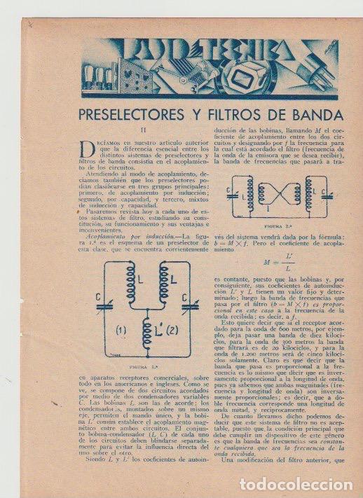 Coleccionismo de revistas y peri&oacute;dicos: * RADIO * Preselectores y filtros de banda; estaciones de radiodifusi&oacute;n espa&ntilde;olas -1933