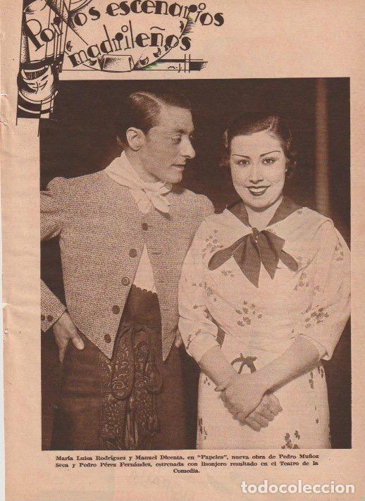 Coleccionismo de revistas y peri&oacute;dicos: * TEATRO * Mar&iacute;a Luisa Rodr&iacute;guez y Manuel Dicenta en Papeles, de Pedro Mu&ntilde;oz Seca ; reverso...-1935