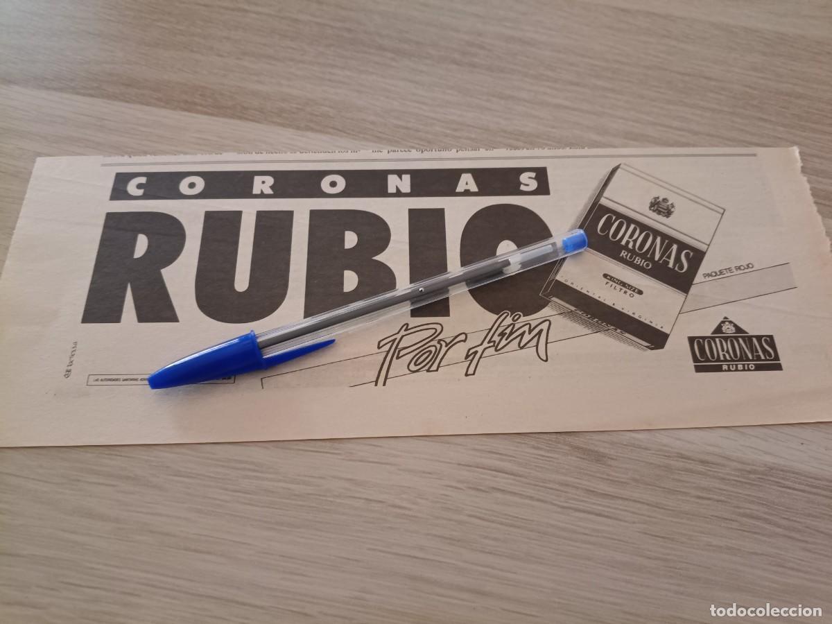Coleccionismo de revistas y peri&oacute;dicos: PUBLICIDAD ANUNCIO DE TABACO CIGARRILLOS CORONAS RUBIO. 28X10,5 CM
