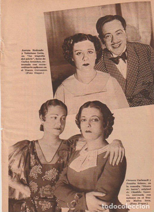 Coleccionismo de revistas y peri&oacute;dicos: * TEATRO * Aurora Redondo, Valeriano Le&oacute;n, Carmen Carbonell, Juanita Serrano ; reverso...-1935