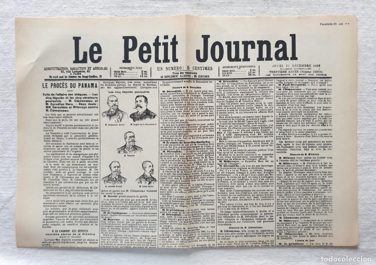 Coleccionismo de revistas y peri&oacute;dicos: Le Petit Journal del 22 de diciembre de 1892 - Copia facs&iacute;mil de la primera p&aacute;gina