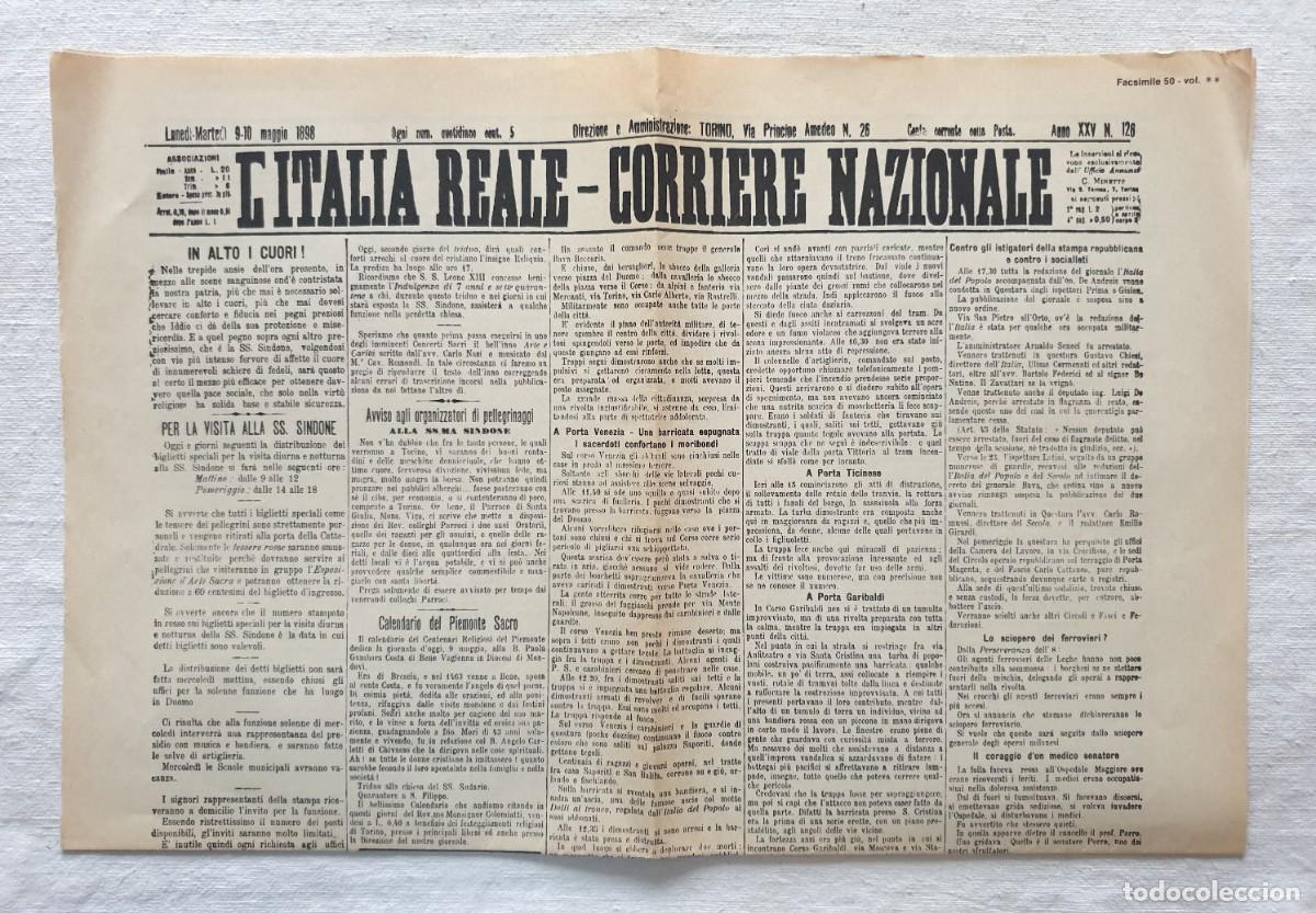 Coleccionismo de revistas y peri&oacute;dicos: Correo Nacional Real Italiano del 9 y 10 de mayo de 1898 - Copia facs&iacute;mil de la p&aacute;gina