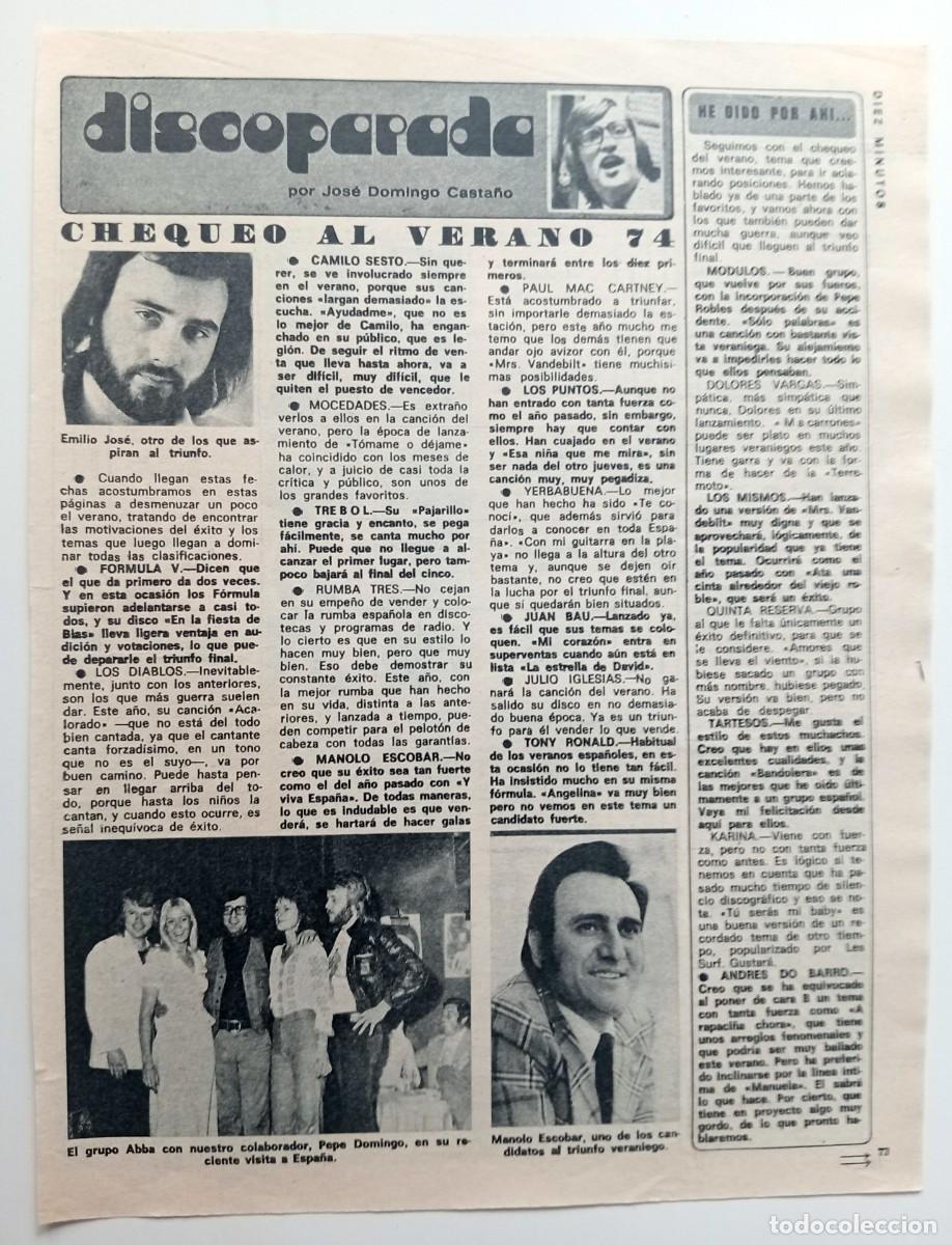 Coleccionismo de revistas y peri&oacute;dicos: COLECCIONISMO PAPEL: DISCOPARADA 2 PAGINAS DE REVISTA A&Ntilde;OS 70 (LOLITA, MANOLO ESCOBAR, ABBA...)