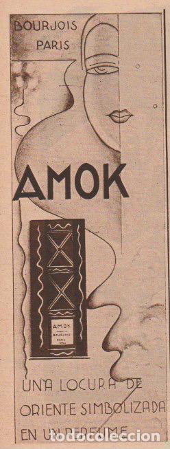 Coleccionismo de revistas y peri&oacute;dicos: Publicidad perfume AMOK DE BOURJOIS - 1935