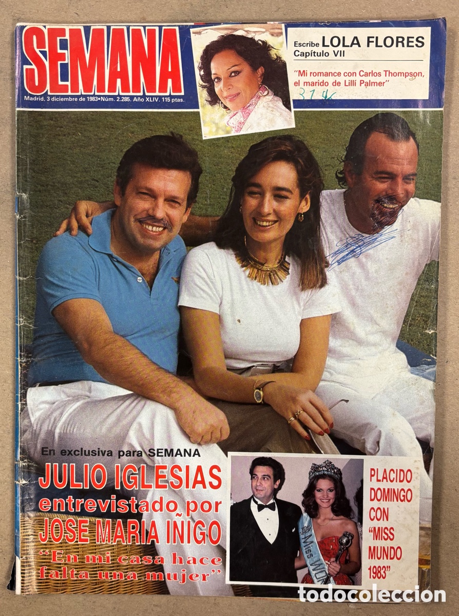 Coleccionismo de revistas y peri&oacute;dicos: SEMANA N&deg; 2285 (1983). JULIO IGLESIAS, JOS&Eacute; MAR&Iacute;A I&Ntilde;IGO, LOLA FLORES, ANA OBREG&Oacute;N, MAR&Iacute;A JIM&Eacute;NEZ