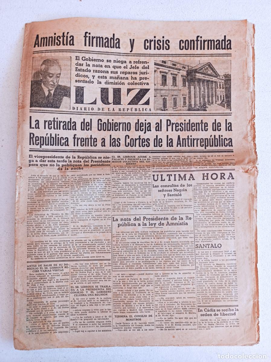 Coleccionismo de revistas y peri&oacute;dicos: PERI&Oacute;DICO PRENSA LUZ DIARIO DE LA REP&Uacute;BLICA 25 DE ABRIL DE 1934