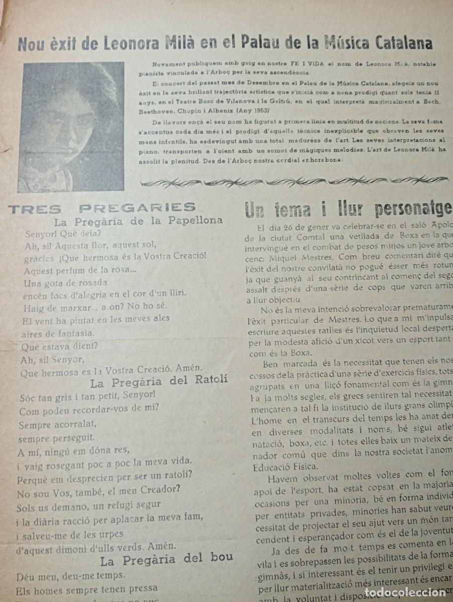 Coleccionismo de revistas y peri&oacute;dicos: FULL PARROQUIAL ANY 1963 DE L'ARBO&Ccedil; ARBOS PIANISTA LEONORA MILA AL PALAU DE LA MUSICA AJUNTAMENT NOU