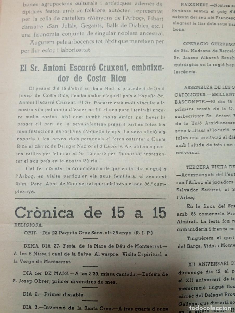 Coleccionismo de revistas y peri&oacute;dicos: FULL PARROQUIAL ANY 1963 DE L'ARBO&Ccedil; ARBOS ANTONI ESCARRE CRUXENT INDUSTRIA VI I PUNTES DE COIXI