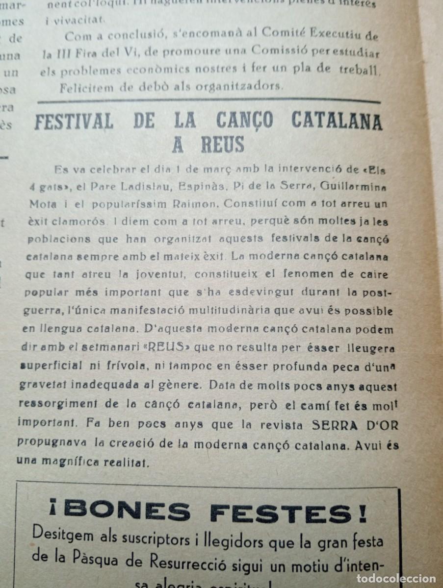Coleccionismo de revistas y peri&oacute;dicos: FULL PARROQUIAL ANY 1963 DE L'ARBO&Ccedil; ARBOS FESTIVAL DE LA CAN&Ntilde;O CATALANA A REUS ELS QUATRE GATS