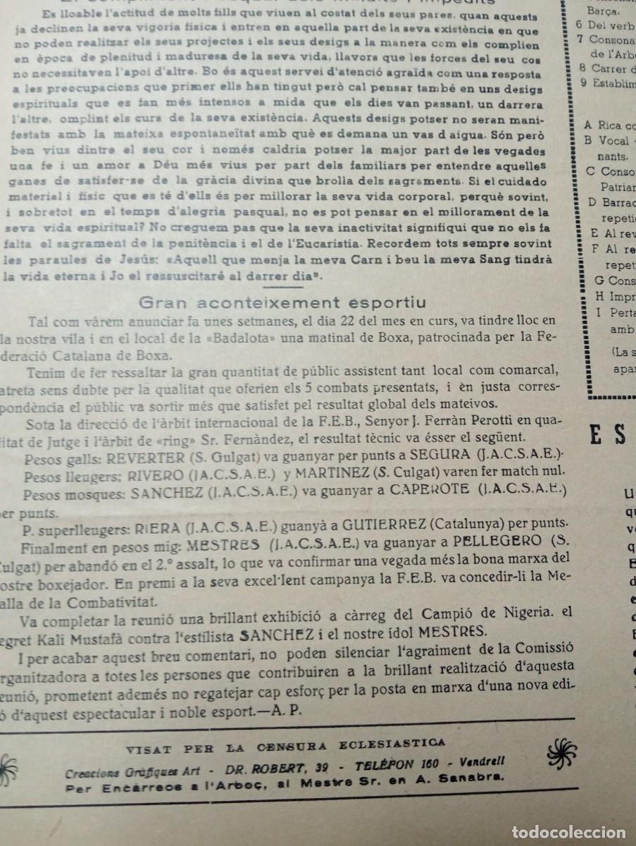 Coleccionismo de revistas y peri&oacute;dicos: FULL PARROQUIAL ANY 1963 DE L'ARBO&Ccedil; ARBOS BOXA REVERTER RIVERO SANCHEZ BOXEADOR CAPEROTE MESTRES