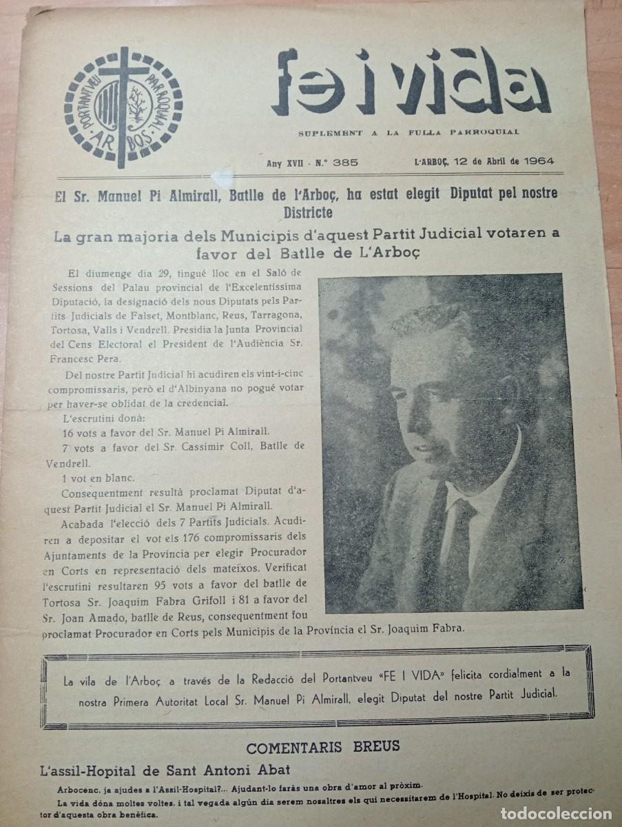 Coleccionismo de revistas y peri&oacute;dicos: FULL PARROQUIAL ANY 1963 DE L'ARBO&Ccedil; ARBOS MANUEL PI ALMIRALL BATLLE I DIPUTAT