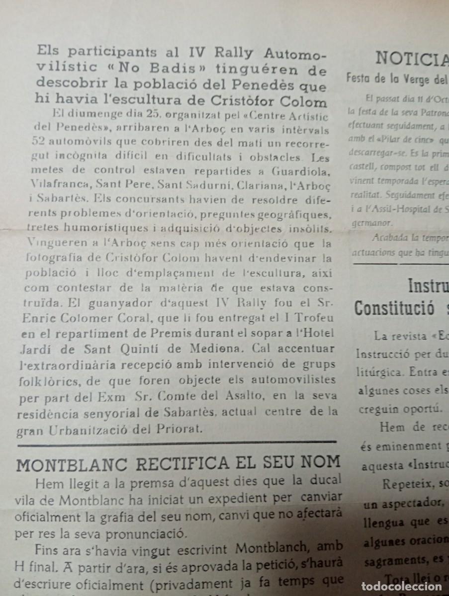 Coleccionismo de revistas y peri&oacute;dicos: FULL PARROQUIAL ANY 1963 DE L'ARBO&Ccedil; ARBOS IV RALLY AUTOMOVILISTIC NO BADIS PENEDES COTXES