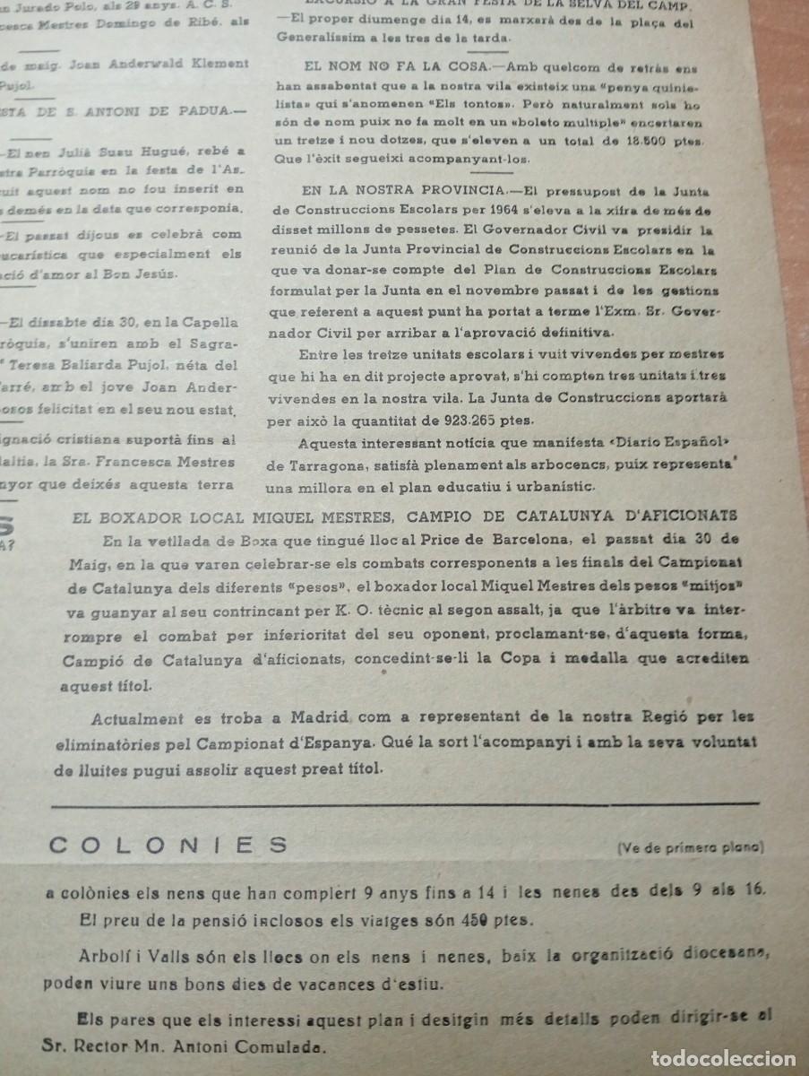 Coleccionismo de revistas y peri&oacute;dicos: FULL PARROQUIAL ANY 1963 DE L'ARBO&Ccedil; ARBOS BOXEJADOR MIQUEL MESTRES CAMPIO D'AMATEURS