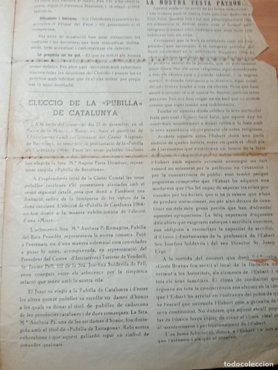 Sammeln von Zeitschriften und Zeitungen: FULL PARROQUIAL ANY 1963 DE L'ARBO&Ccedil; PUBILLA DE CATALUNYA AL CENTRE CENTRO ARAGONES DE BARCELONA