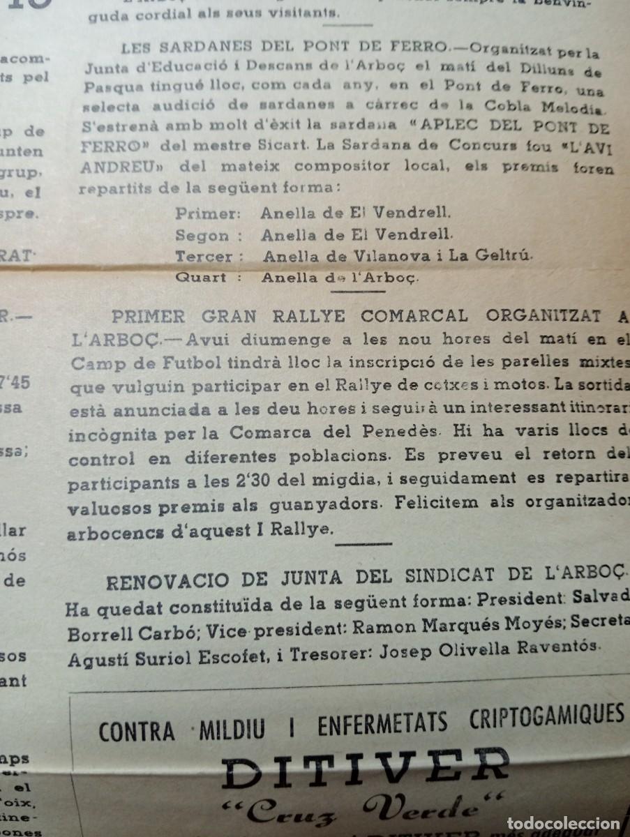 Coleccionismo de revistas y peri&oacute;dicos: FULL PARROQUIAL ANY 1965 DE L'ARBO&Ccedil; ARBOS PAU SICART GUELL RALLY COMARCAL DE COTXES