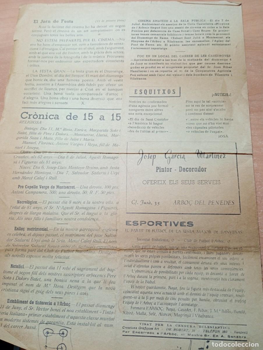 Coleccionismo de revistas y peri&oacute;dicos: FULL PARROQUIAL ANY 1965 CASTELLERS DE L'ARBO&Ccedil; FESTA MAJOR FUTBOL A BANYERES DEL PENEDES