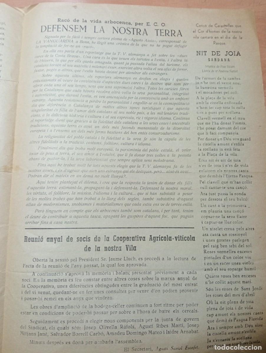 Coleccionismo de revistas y peri&oacute;dicos: FULL PARROQUIAL ANY 1965 L'ARBO&Ccedil; COOPERATIVA AGRICOLA VITICOLA DE L'ARBO&Ccedil; ARBOS