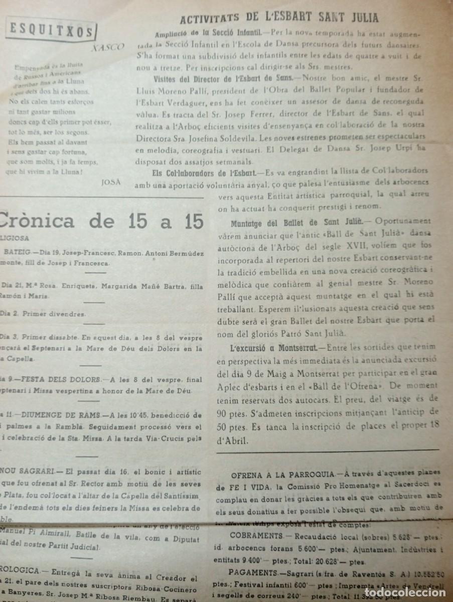 Coleccionismo de revistas y peri&oacute;dicos: FULL PARROQUIAL ANY 1965 L'ARBO&Ccedil; ARBOS L'ESBART SAN JULIA