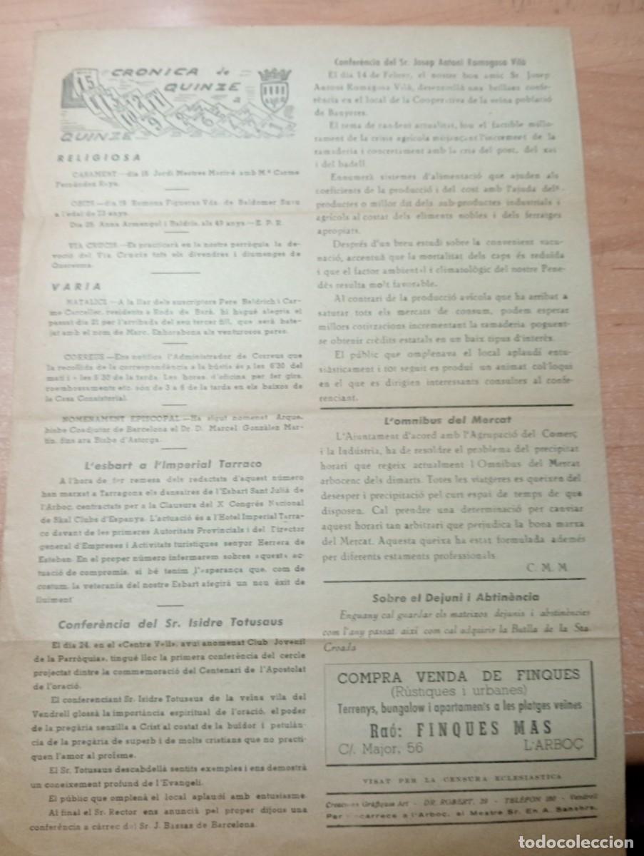Coleccionismo de revistas y peri&oacute;dicos: FULL PARROQUIAL ANY 1966 L'ARBO&Ccedil; ARBOS ESBART SANT JULIA ISIDRE TOTUSAUS