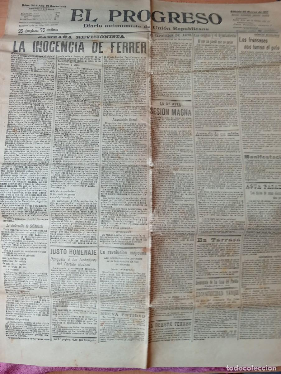 Coleccionismo de revistas y peri&oacute;dicos: DIARIO PERIODICO EL PROGRESO A&Ntilde;O 1911 LA INOCENCIA DE FRANCISCO FERRER GUARDIA ESCUELA MODERNA