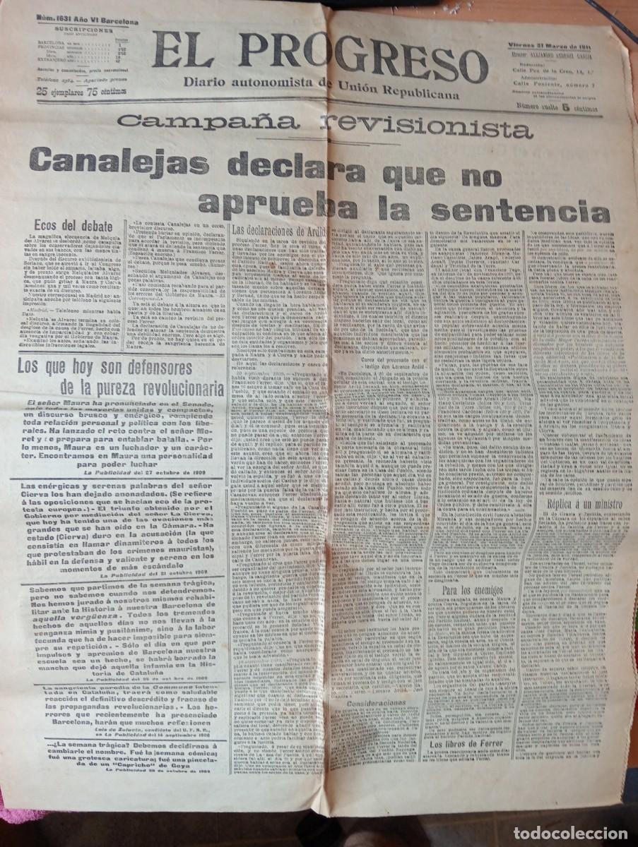 Coleccionismo de revistas y peri&oacute;dicos: DIARIO EL PROGRESO A&Ntilde;O 1911 CULPABLES DEL FUSILAMIENTO DE FRANCISCO FERRER GUARDIA ESCUELA MODERNA