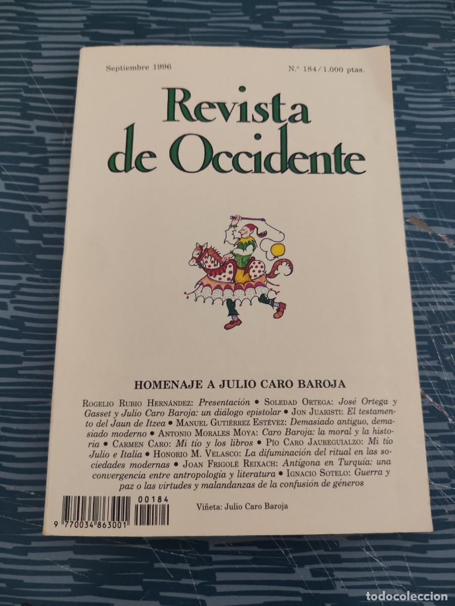 Coleccionismo de revistas y peri&oacute;dicos: REVISTA DE OCCIDENTE, SEPTIEMBRE 1996,NUM.184, HOMENAJE A JULIO CARO BAROJA,156 PAG.,VER SUMARIO.