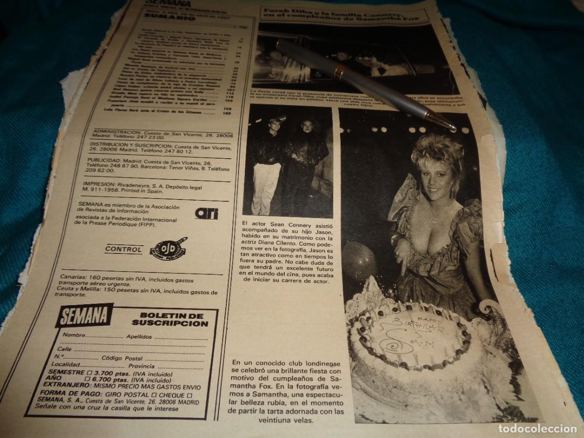Coleccionismo de revistas y peri&oacute;dicos: RECORTE : FARAH DIBA, SEAN CONNERY, EN EL CUMPLEA&Ntilde;OS E SAMANTHA FOX. SEMANA. ABRIL, 1987