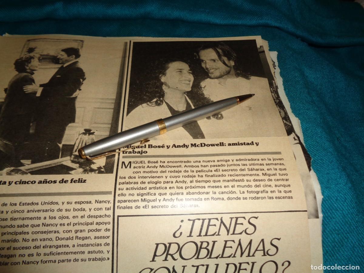 Coleccionismo de revistas y peri&oacute;dicos: RECORTE : MIGUEL BOSE Y ANDY McDOWELL. SEMANA. ABRIL, 1987