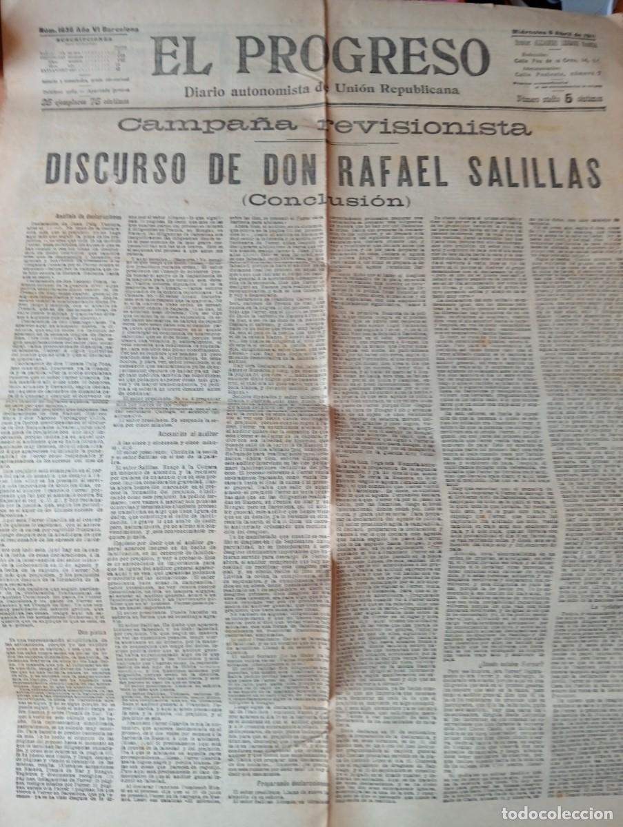 Coleccionismo de revistas y peri&oacute;dicos: DIARIO EL PROGRESO A&Ntilde;O 1911 RAFAEL SALILLAS PANZANO DE ANG&Uuml;ES FRANCISCO FERRER Y GUARDIA